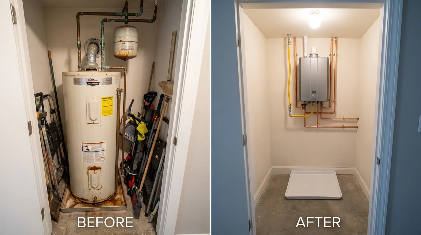 Tank water heater versus wall-mounted tankless unit comparison for Harvey, IL homeowners